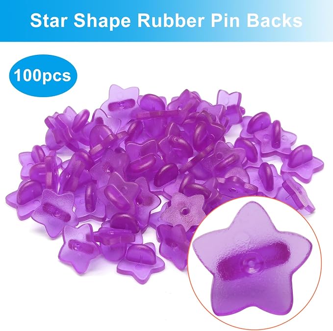 100 Pack Star Shape Rubber Pin Backs, Lapel Pin Backing Locking Pin Keepers - Image 2