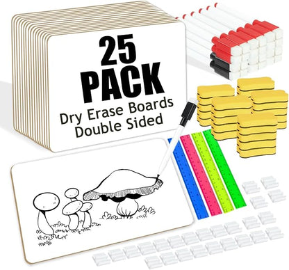 25 Pack Dry Erase Boards 9'' x 12'' Mini Double-Sided Whiteboards Safe Rounded by Succwoah