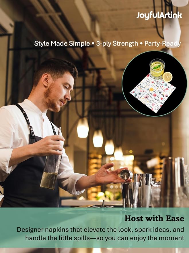 20 pcs Premium Designer Paper Napkins, 3-Ply 6.5x6.5-inches Disposable - Image 9