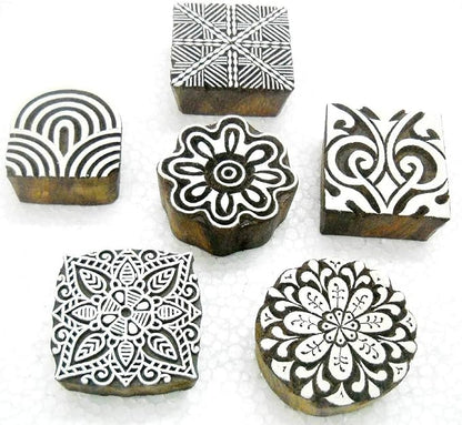 Wholesale Pack of Six Unique Exotic Designs Wooden Block by CraftsofIndia