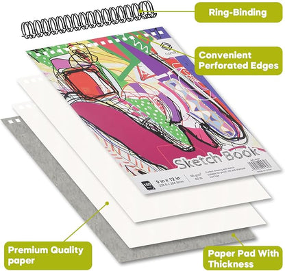 CONDA 9 x 12 Inch Sketchbook, Top Spiral Bound Sketch Pad, 100 Sheets, Durable - Image 5