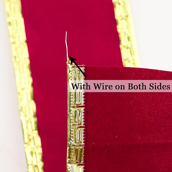 MEEDEE Burgundy Velvet 2.5 Inch Dark Red Christmas Ribbon 10 Yards Wired - Image 3