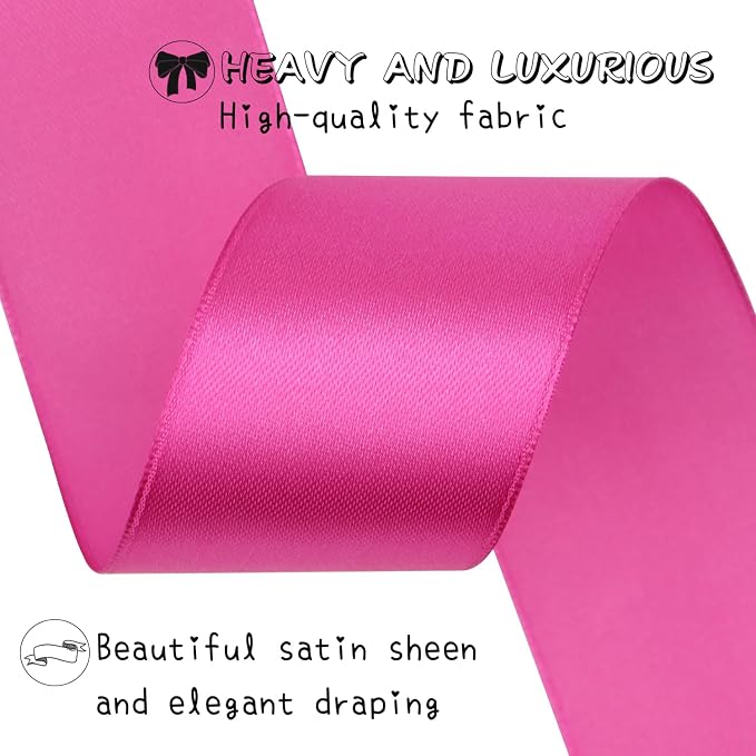 Hot Pink Solid Satin Ribbon 1-1/2 Inch 25 Yards Solid Polyester Fabric Ribbon - Image 4