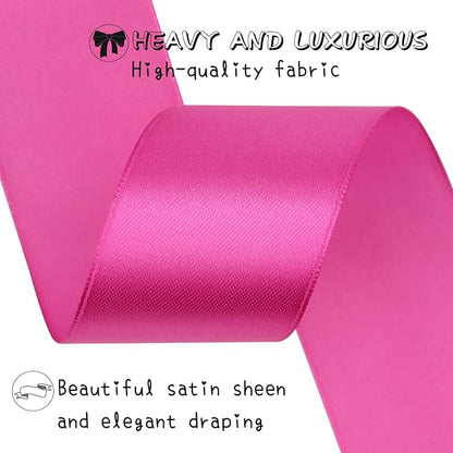 Hot Pink Solid Satin Ribbon 1-1/2 Inch 25 Yards Solid Polyester Fabric Ribbon - Image 4