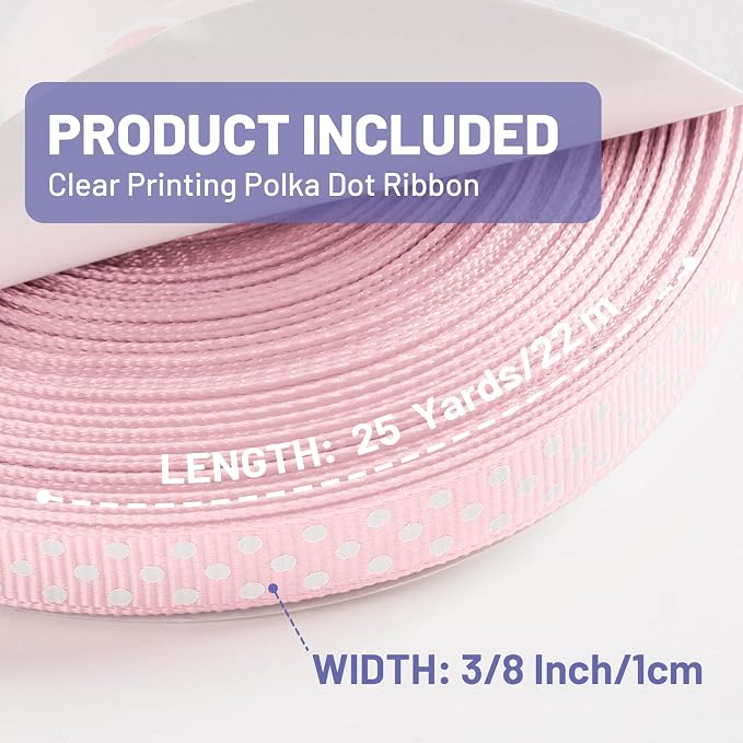 Polka Dot Grosgrain Ribbon 3/8 Inch, 25 Yards Spool Pink and White Dot Craft - Image 2