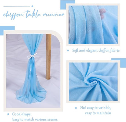 2 Packs 30 x 120 Inches Baby Blue Chiffon Table Runner 10ft Boho Gauze Table - Image 3