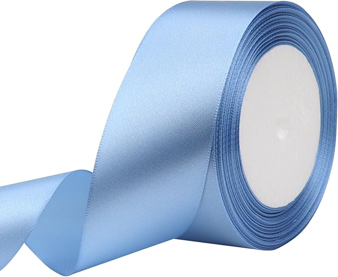 Lake Blue Solid Satin Ribbon 1-1/2 Inch 25 Yards Solid Polyester Fabric Ribbon by Riunbb