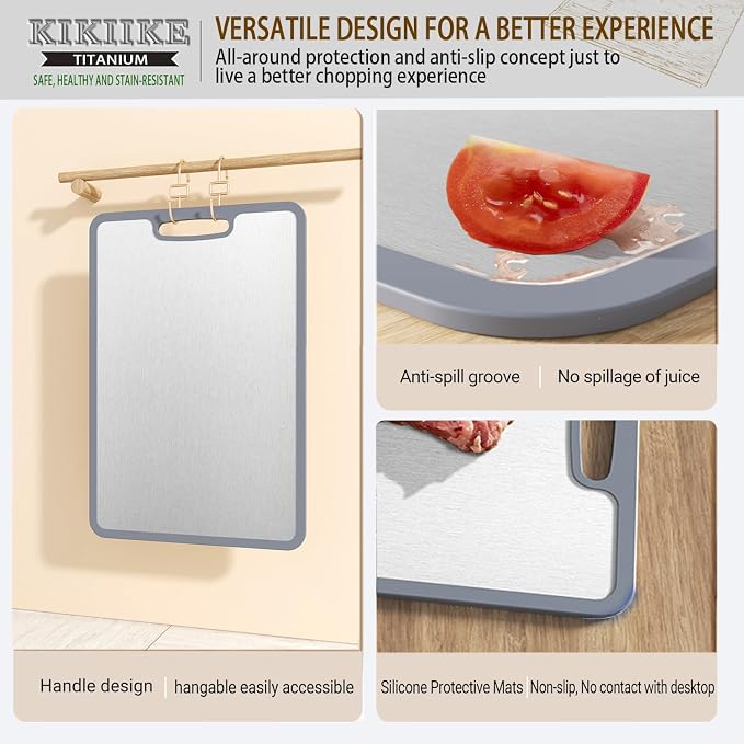 Titanium Cutting Board Double-sided non-slip silicone edging Pure Titanium - Image 3