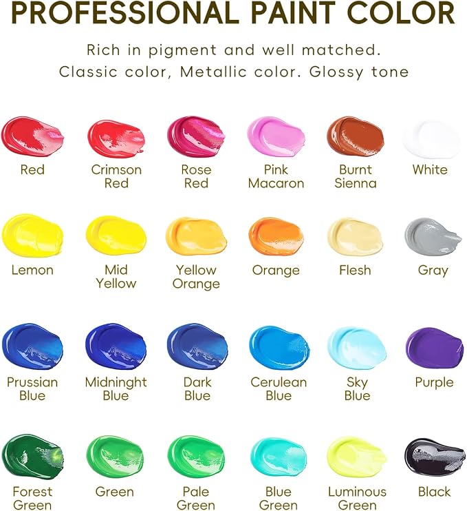 24 Colors Acrylic Paint Set, 2oz Bottles Classic Color, Rich Pigmented Canvas - Image 5
