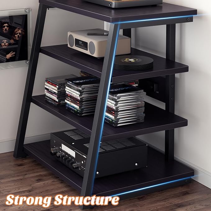 AV Media Stand with Outlets, Media Console with LED Lights, Stereo Racks and - Image 5
