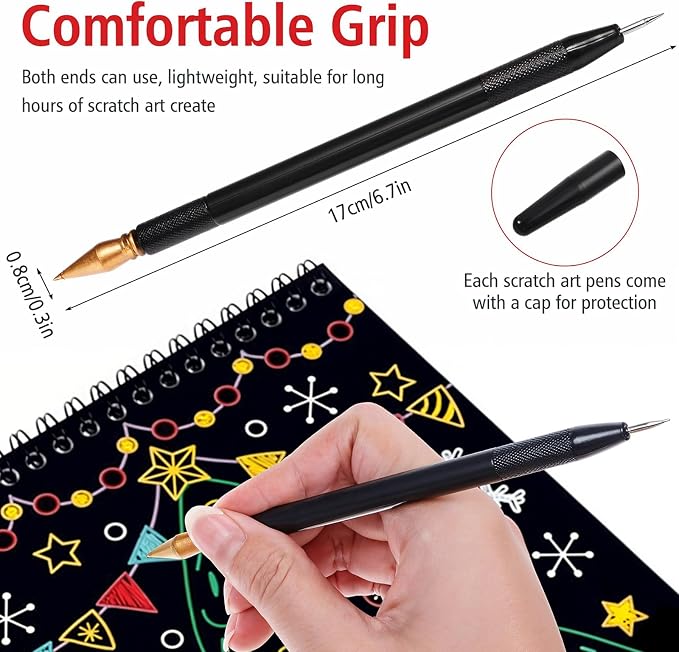 14Pcs Scratch Art Tools, Dual Tip Scratch Coloring Stylus Paper Art Kit - Image 5