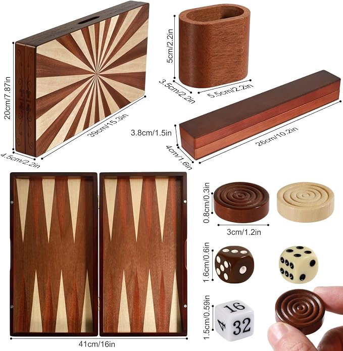 Wooden Folding Backgammon Set - Image 3