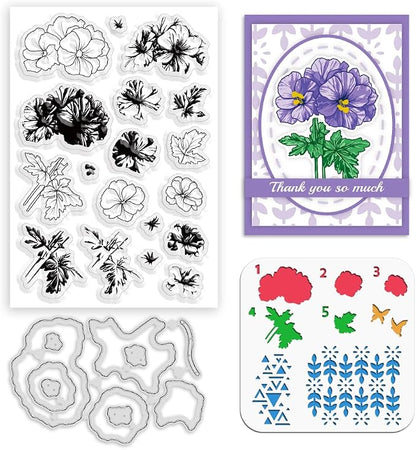 ORIGACH Geranium Layering Stencil Stamp and Die Set by ORIGACH