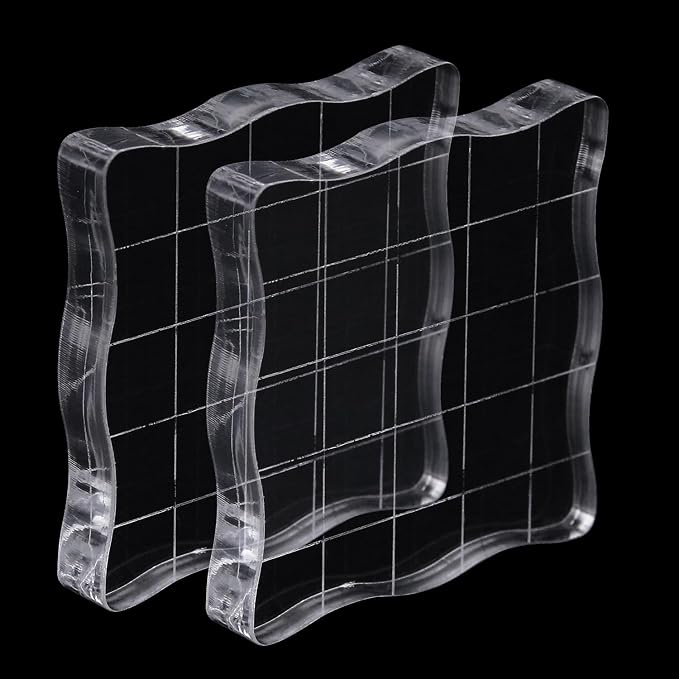 2Pcs Clear Stamp Blocks Set, 2 x 2 Inch Wave-Like Acrylic Blocks by QIMOO