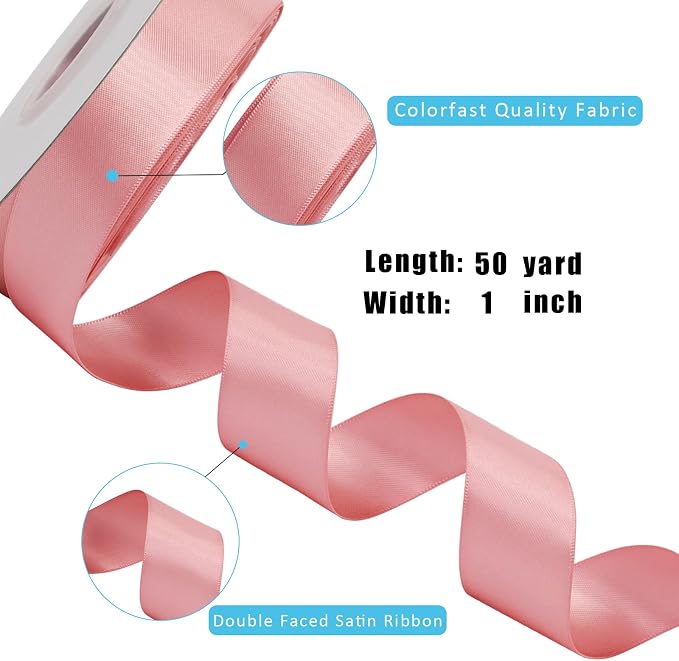 LaRibbons 1 Inch 50 Yard Double Faced Satin Ribbon, Dust Pink Satin Craft - Image 6
