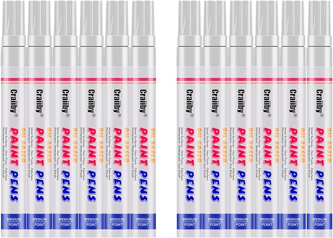 White Paint Markers, 12 Pack Oil-Based Waterproof Quick Dry Permanent Paint Pen by Craiiby