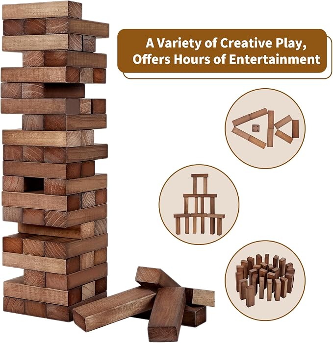 ApudArmis 54 PCS Tumble Timber Set Up to 3.2FT, Pine Wooden Tumble Tower Game - Image 5