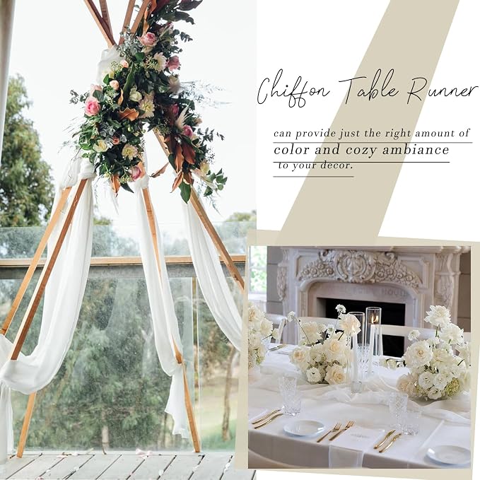 5 Packs 10ft White Chiffon Table Runner 30 x 120 Inches Romantic Sheer Table - Image 6