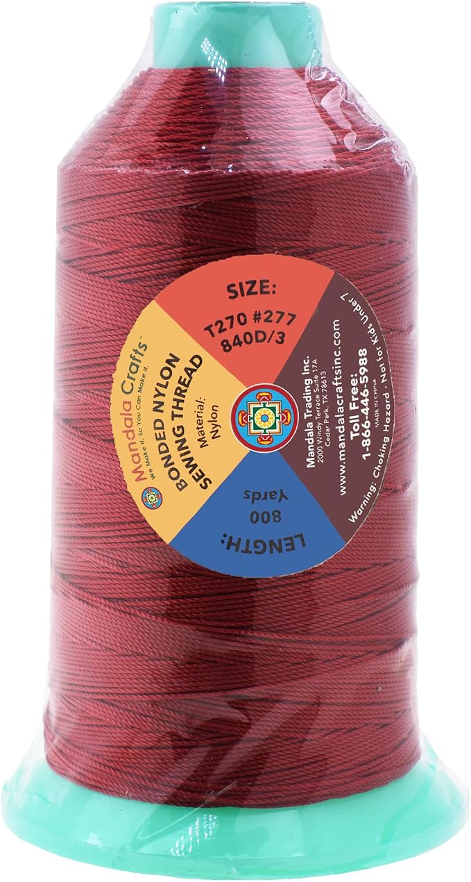 Mandala Crafts Bonded Nylon Thread Maroon Heavy Duty Sewing Threads - Image 3