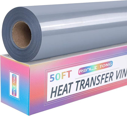 RENLITONG Silver Iron on Vinyl 12Inch by 50ft Roll HTV Heat Transfer Vinyl by RENLITONG