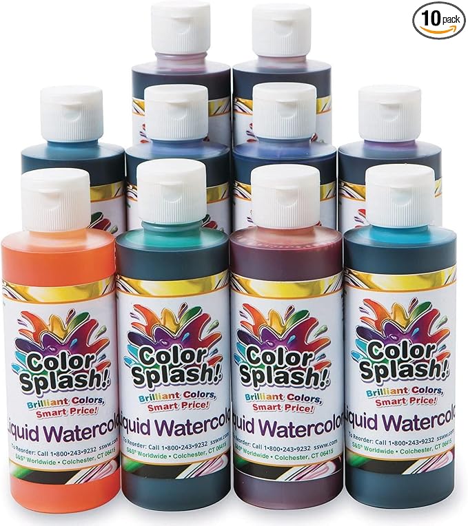 S&S Worldwide Color Splash! Liquid Watercolor Paint, 10 Vivid Colors, 8-oz by SSWorldwide