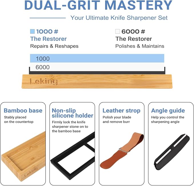 Leking Professional Knife Sharpener & Sharpening Stone Set: 1000/6000 Grit - Image 2