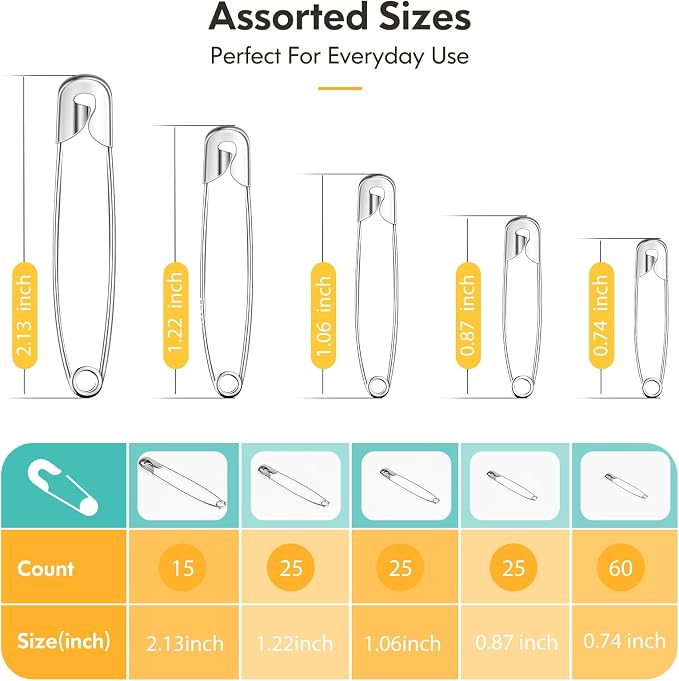 Huhuhero 150Pcs Safety Pins, Large & Small Safety Pins - Image 2