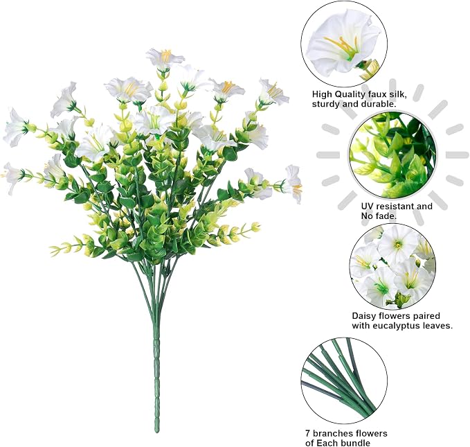 Artificial Flowers Fake Plants for Outdoors Decoration, 12 Bundles White Silk - Image 7