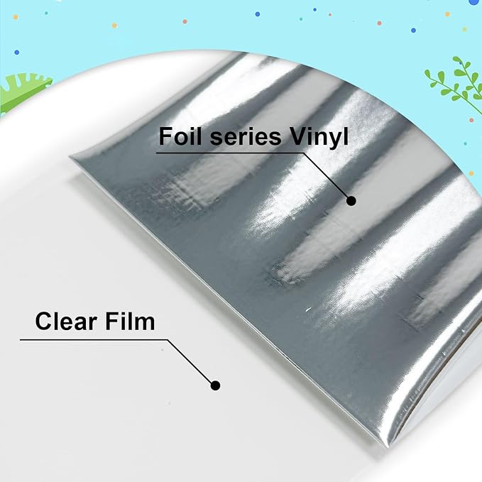 Metallic Silver Foil Heat Transfer Vinyl 12Inch*6Ft Bundle Chrome HTV Pack in - Image 3