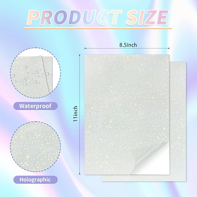 20 Sheets Holographic Sticker Paper, 8.5x11 Inch Clear Printable Vinyl Sticker - Image 2