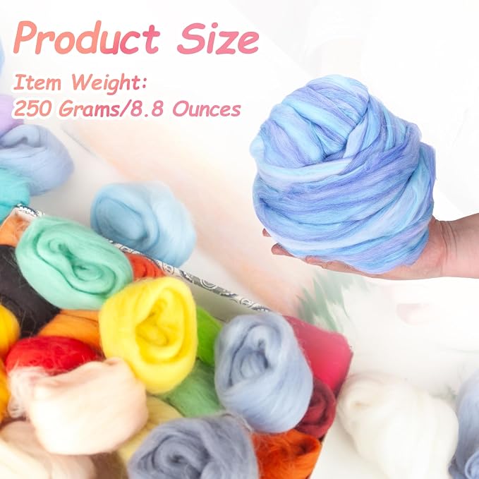 PATIKIL Wool Roving Yarn, 250G/8.8OZ Felting Wool Pure Roving Yarn, Mix Blue - Image 2