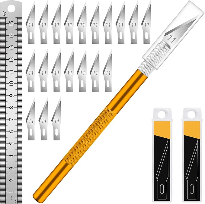 DIYSELF 1PCS Hobby Knife with Safety Cap and Ruler and 20PCS Craft Knife Blades by DIYSELF