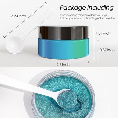 Ceya Highly Chameleon Mica Pigment, 1.8oz/ 50g Peacock Blue Teal Chrome Powder - Image 4