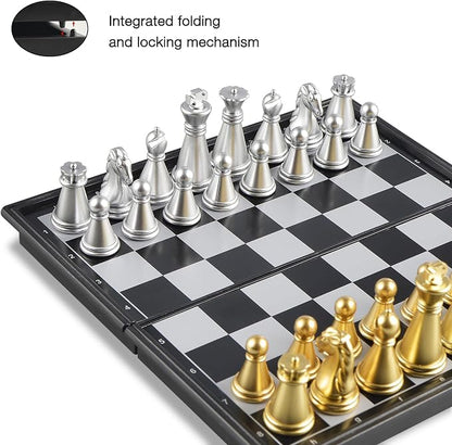5'' Mini 3 in 1 Chess Checkers Backgammon Set Magnetic Folding Travel Chess - Image 5