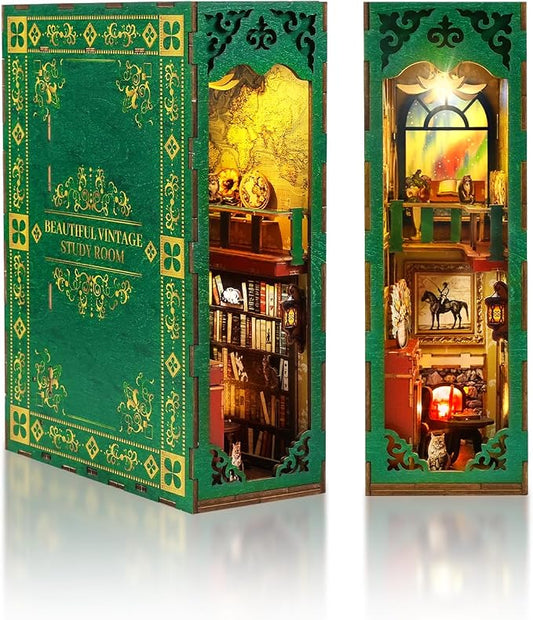 Book Nook Kit, Vintage Library Miniature House Kit by Kaayeewood