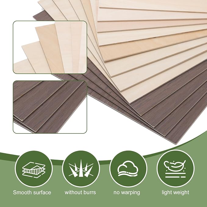 12 Pack 3mm Plywood Sheets Set for Crafts, Contains 4 Pack Walnut and 8 Pack - Image 3