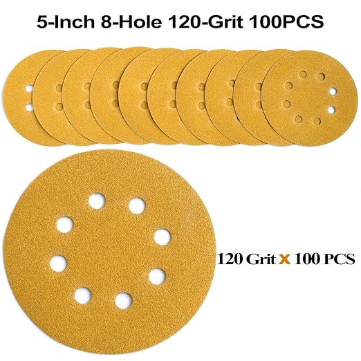 5-Inch 8-Hole Hook and Loop Sanding Discs 120-Grit Random Orbit Sandpaper - Image 3