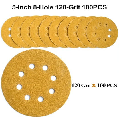 5-Inch 8-Hole Hook and Loop Sanding Discs 120-Grit Random Orbit Sandpaper - Image 3