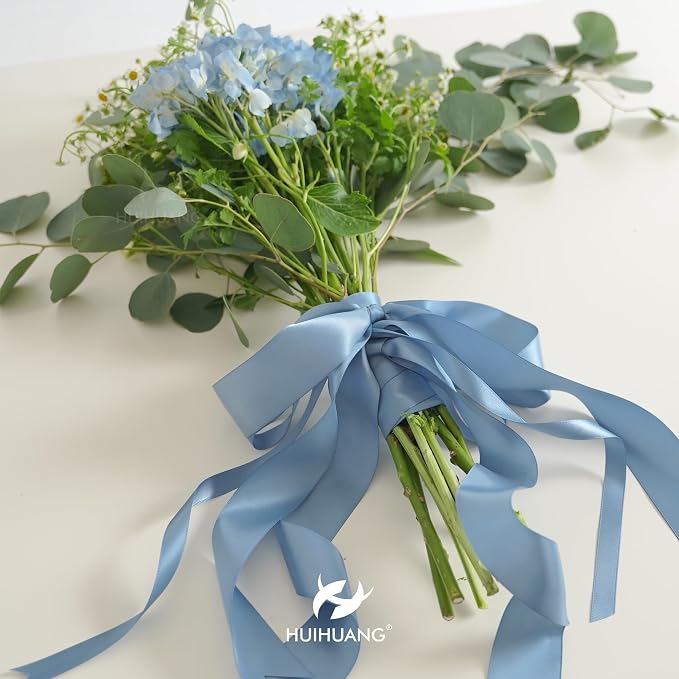 HUIHUANG Dusty Blue Satin Ribbon 1/2 inch X 50 Yards Continuous, DIY Crafts - Image 4