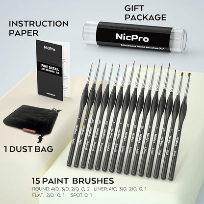 Nicpro 15 PCS Micro Fine Detail Paint Brush Set, Small Miniature Fine Tip - Image 7