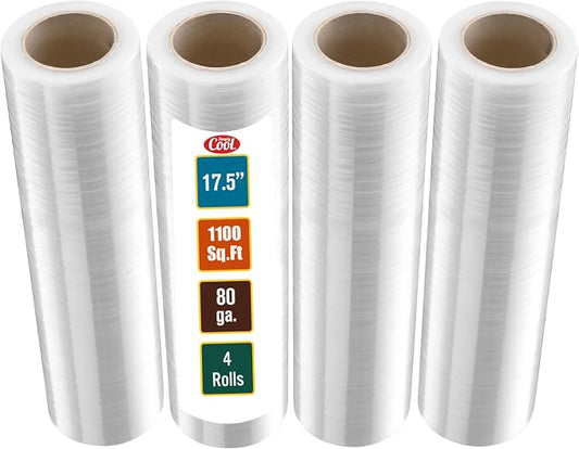 Stretch Wrap Industrial Strength 4 Pack 17.5" 1100 SqFt 80 Gauge Extra Thick by SimplyCool