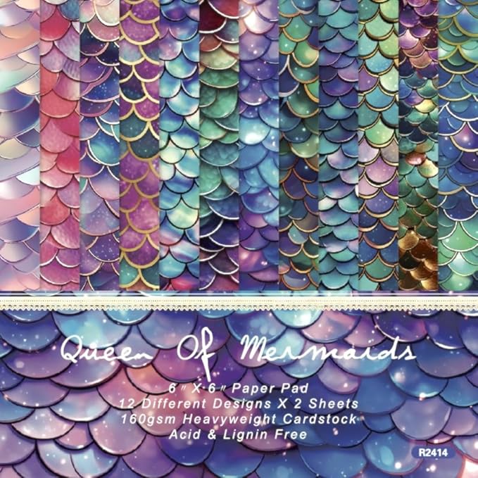 Mermaid Themed Scrapbook Paper Pad 6x6 inches, Single-Sided Scales and Seashell by SXUSALLC