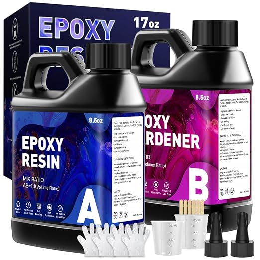 Epoxy Resin 17OZ, Crystal Clear Epoxy Resin Kit, Not Yellowing, Bubble Free by GRLELOU