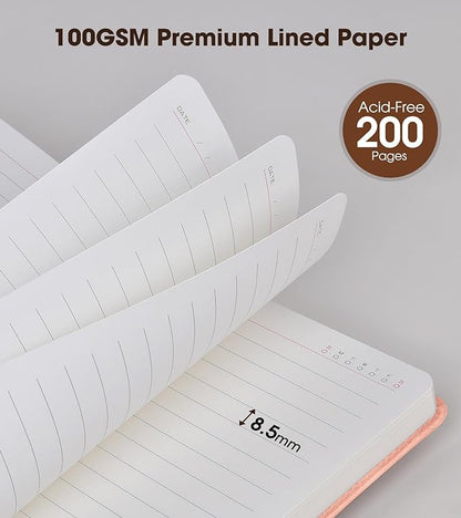 Pink A5 Lined Leather Journal Notebook - Image 3