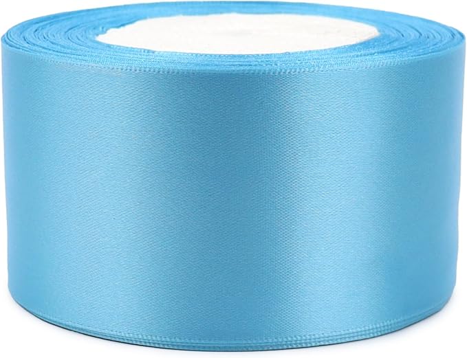 Light Blue Solid Satin Ribbon 2 Inch 25 Yards Solid Polyester Fabric Ribbon - Image 7