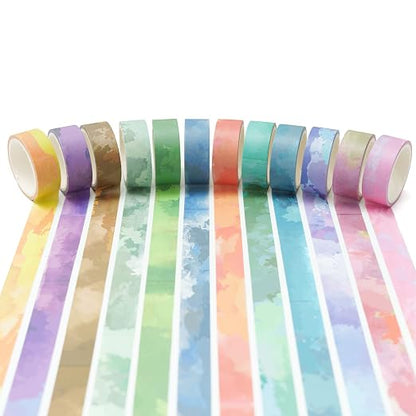YUBX Watercolors Washi Tape Set 12 Rolls Pastel Colors Masking Macaron Graphic - Image 3