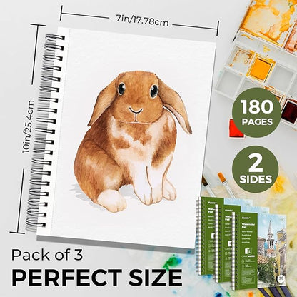 Funto Watercolor Pad 10x7, 90 Sheets, 140 lb/300 GSM, Double-Sided, Cold Press - Image 2