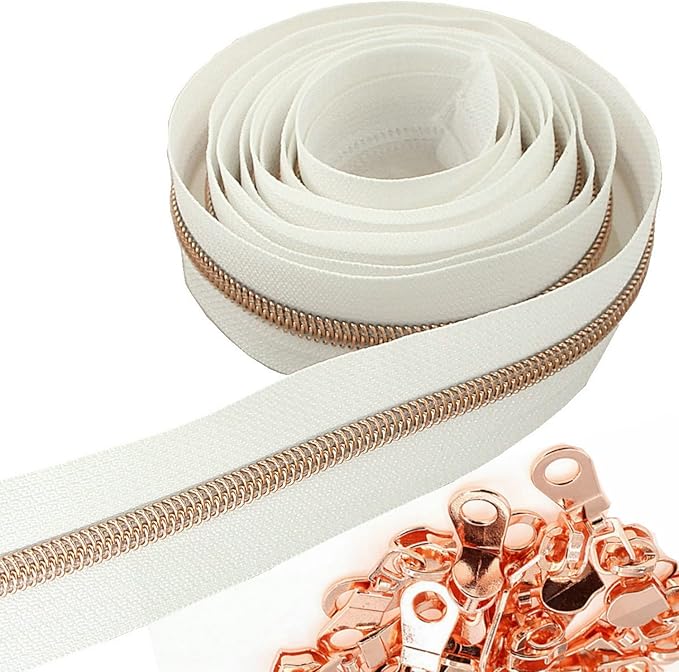 Leekayer #5 Rose Gold Metallic Nylon Coil Zippers by The Yard Bulk 10 Yards by Leekayer