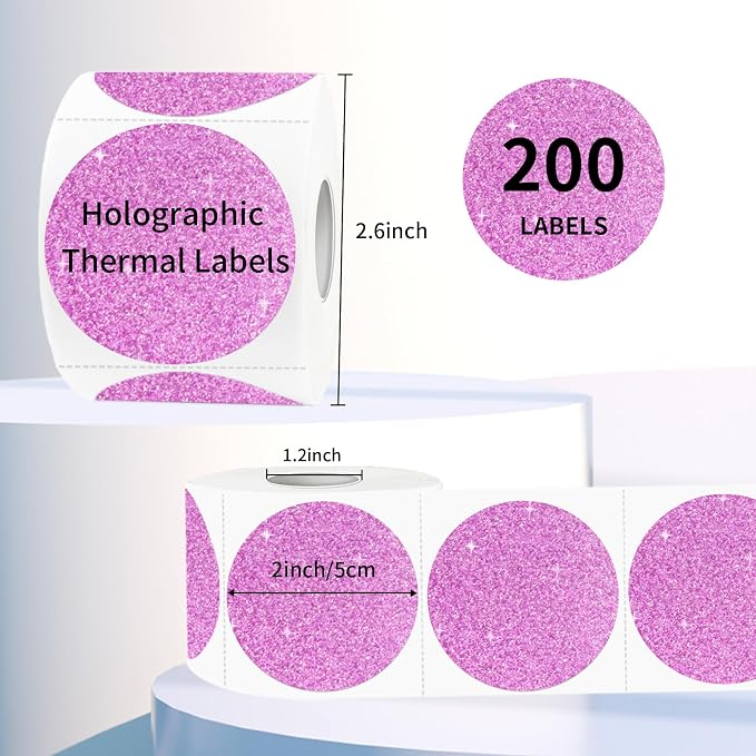 2" Holographic Thermal Label Stickers, Round Direct Thermal Label Stickers - Image 3