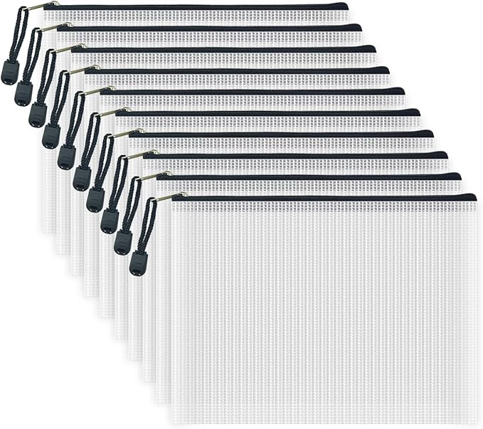 AUSTARK 10 Pcs Zipper File Bags, Waterproof Plastic Mesh Pouch by AUSTARK